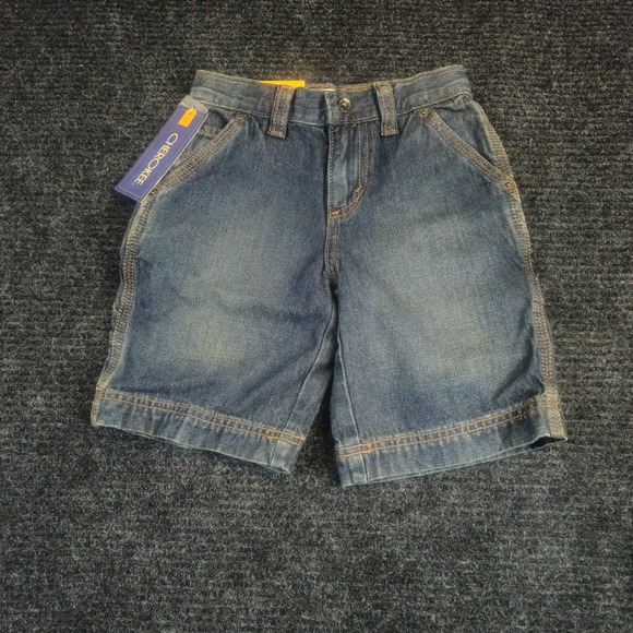 Cherokee Carpenter Fit Denim Shorts Boys Size 5 Blue Jean Utility Pockets - Picture 1 of 5